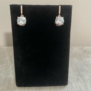 Luxury Sterling Silver 925 CZ Zirconia Drop Earrings Rose Tone